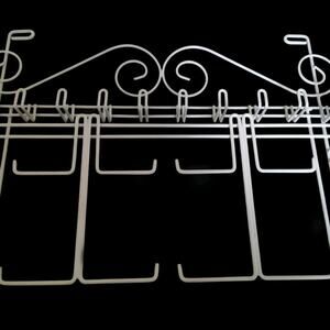 Long stem White Metal Scroll Wall Mount Jewelry Accessory Organizer Shabby Chic